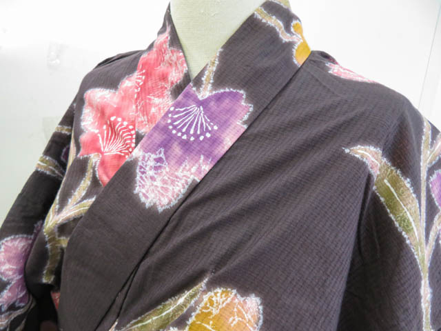 リサイクル　浴衣　仕立て上がり　綿絽　hiromichi nakano ヒロミチ　ナカノ　花模様